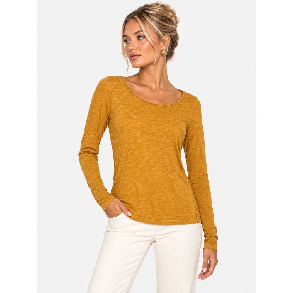 Marc O'Polo Mustard Yellow Slub Knit Long Sleeve Tee Scoop Neck XXS NWOT New